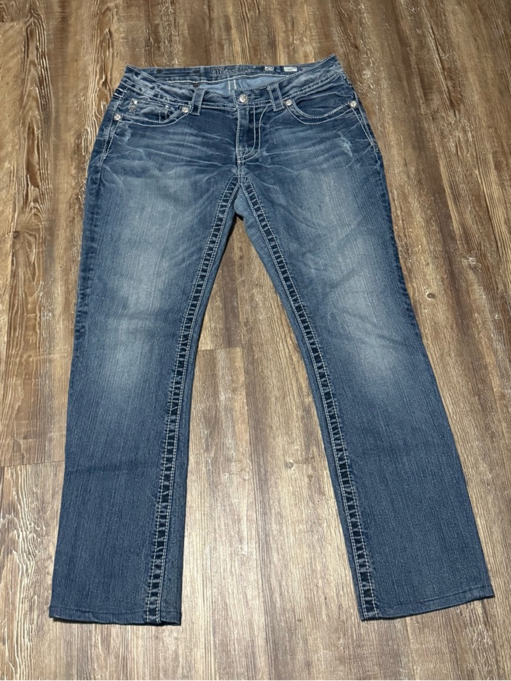 Miss Me Bootcut Jeans Women's 29 Low Rise Y2K Cropped Festive Denim